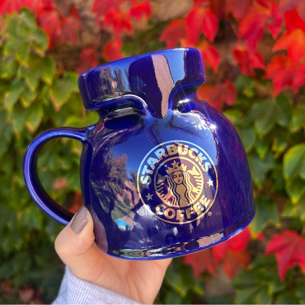 Vintage Starbucks Cobalt Blue Ceramic No Spill Travel Mug